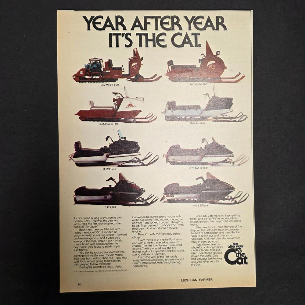 Vintage Arctic Cat Snowmobile Advertisement – “Year After Year It’s the Cat”